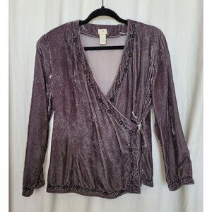 J. Jill Womens Gray Silver Long Sleeve Rayon Silk Velvet Wrap Top Size 8
